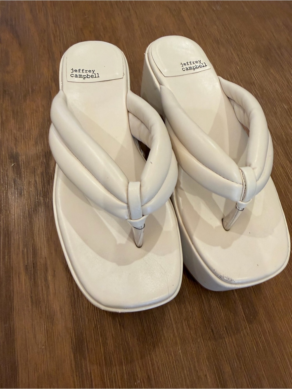 Jeffrey Campbell Cream Padded Platform Thong Sandals